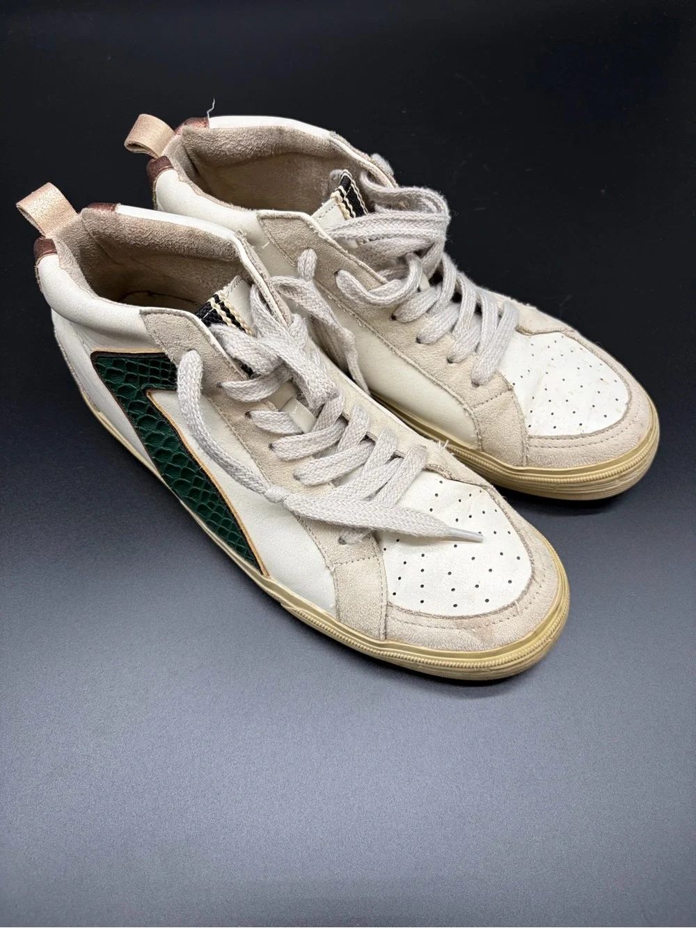 ShuShop Sandy Dark Green Snak Cream & Tan High-Top Athletic Sneakers